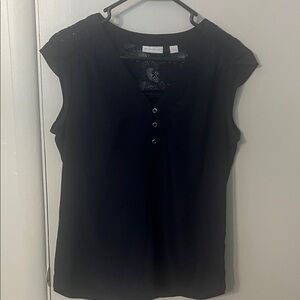 New York & Company Black Lace Detail Blouse